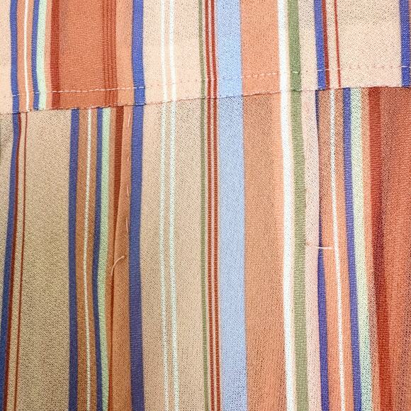 Vintage peach pink purple stripe short sleeve button up blouse‎ with ascot scarf - Picture 7 of 7